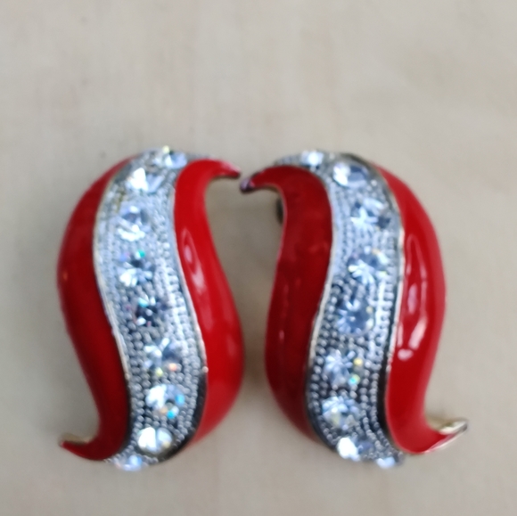 Large vintage sparkly enameled earrings - Picture 3 of 5